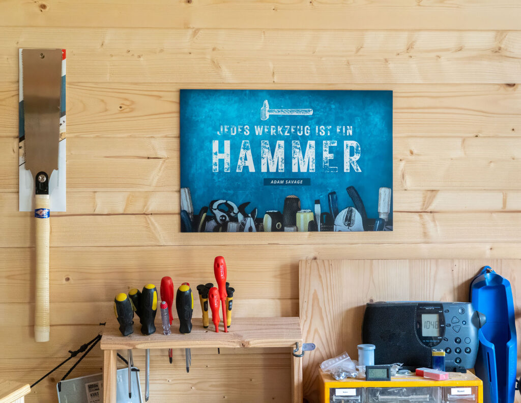 Alu-Verbundschild mit Werkstattmotiv für den Vatertag