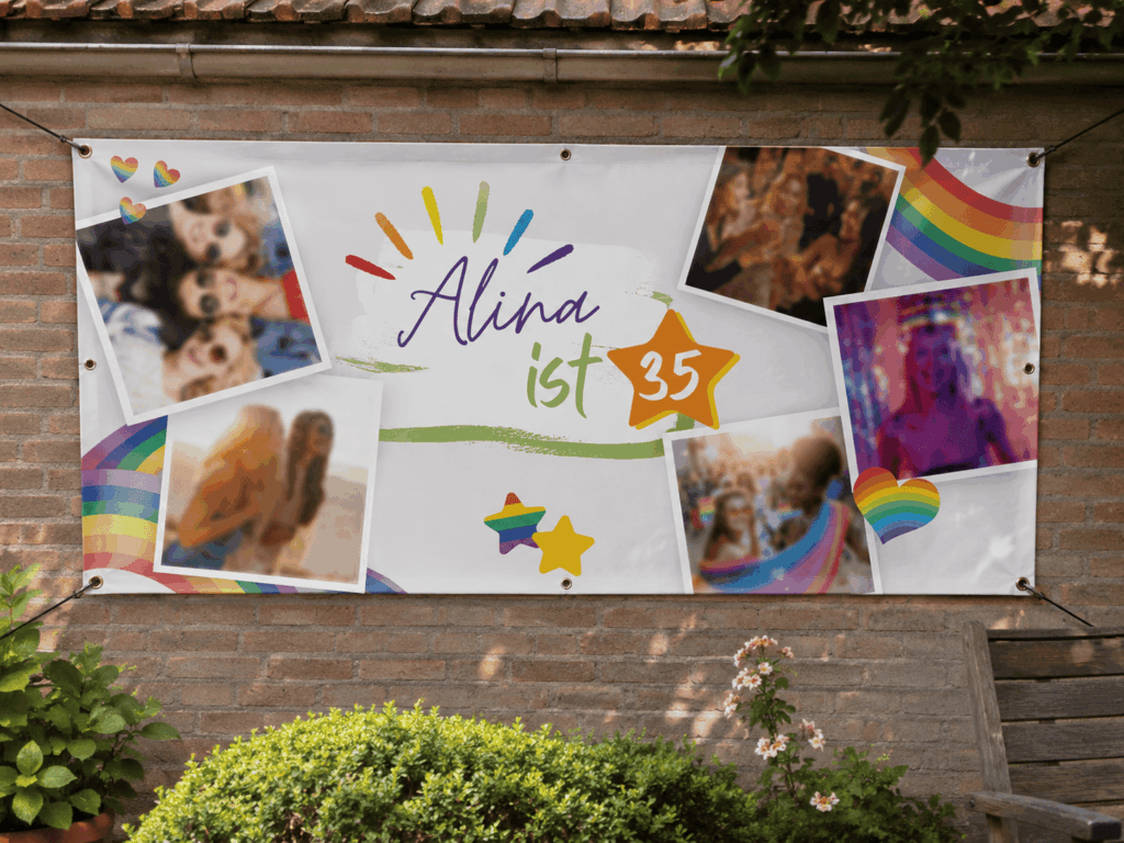 Geburtstagsbanner wetterfest Motiv Regenbogen